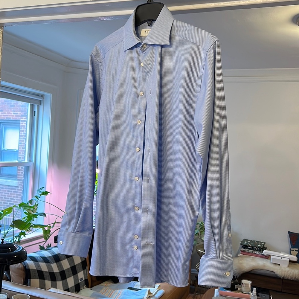 Blue Stripe Eton Dress Shirt, Contemporary Fit, 15.5 Neck